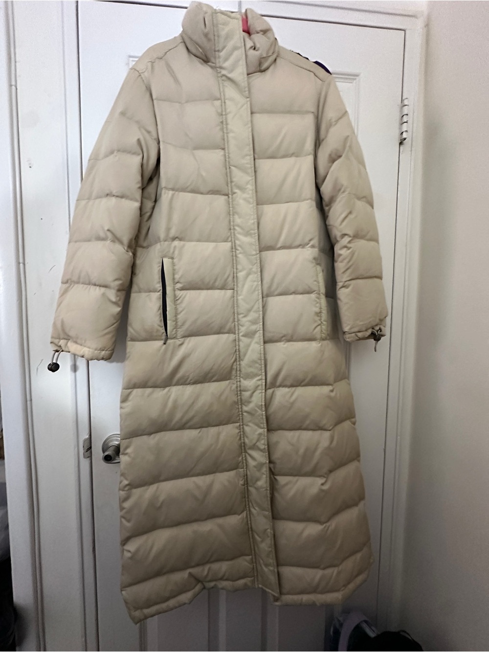 Zara Long Cream Quilted Puffer Coat